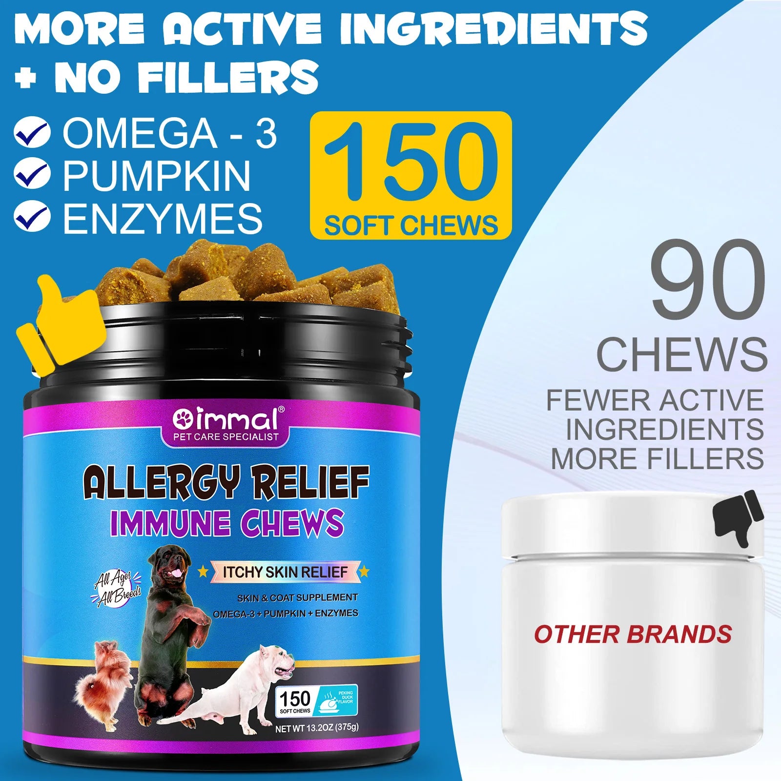 Dog Allergy Relief Chews Anti-Itch Skin & Coat Supplement Omega 3 Fish Oil