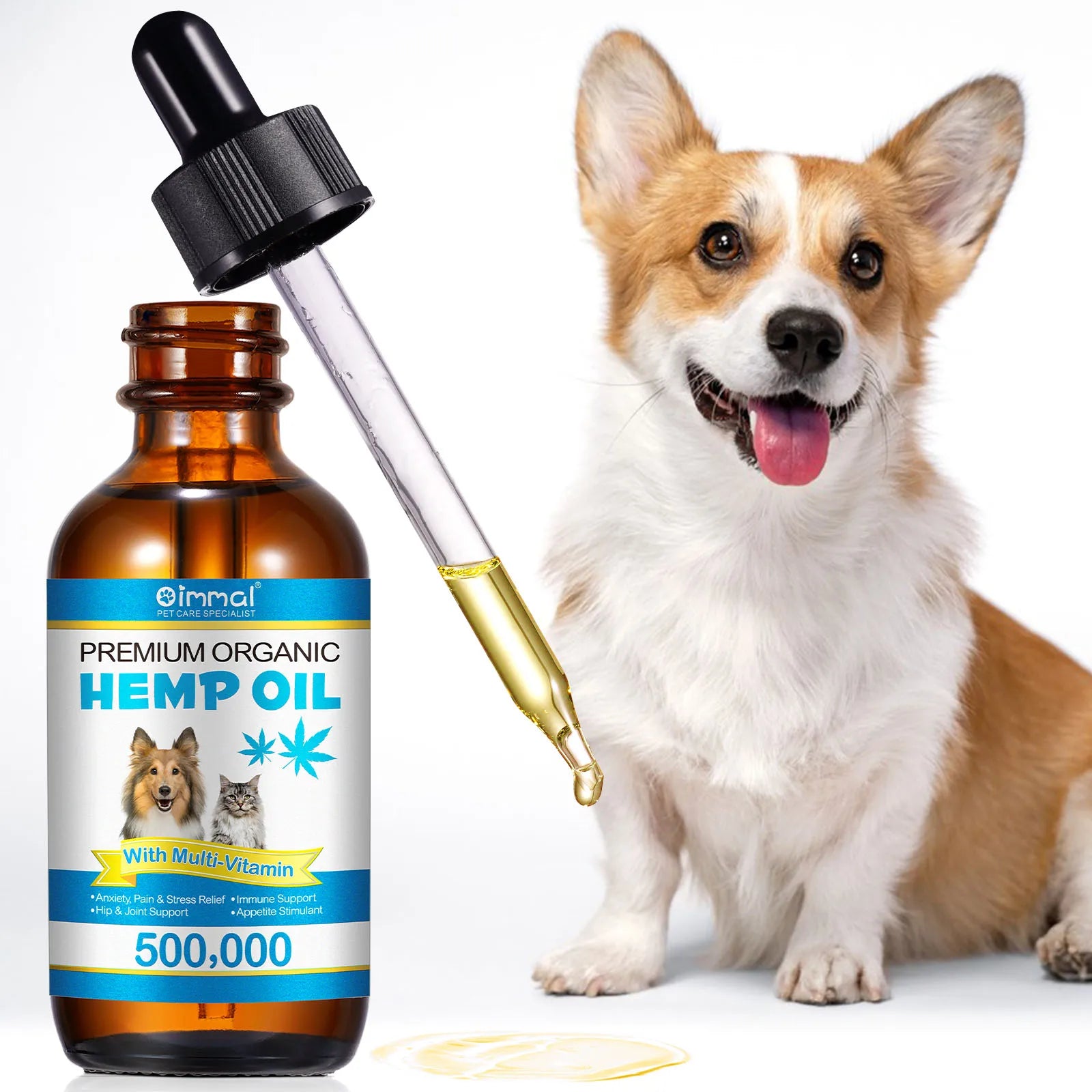 Premium Organic Oil with Multivitamin for Dogs Anxiety Pain & Stress Relief Hip Joint Support Immune Support Appetite Stimulant