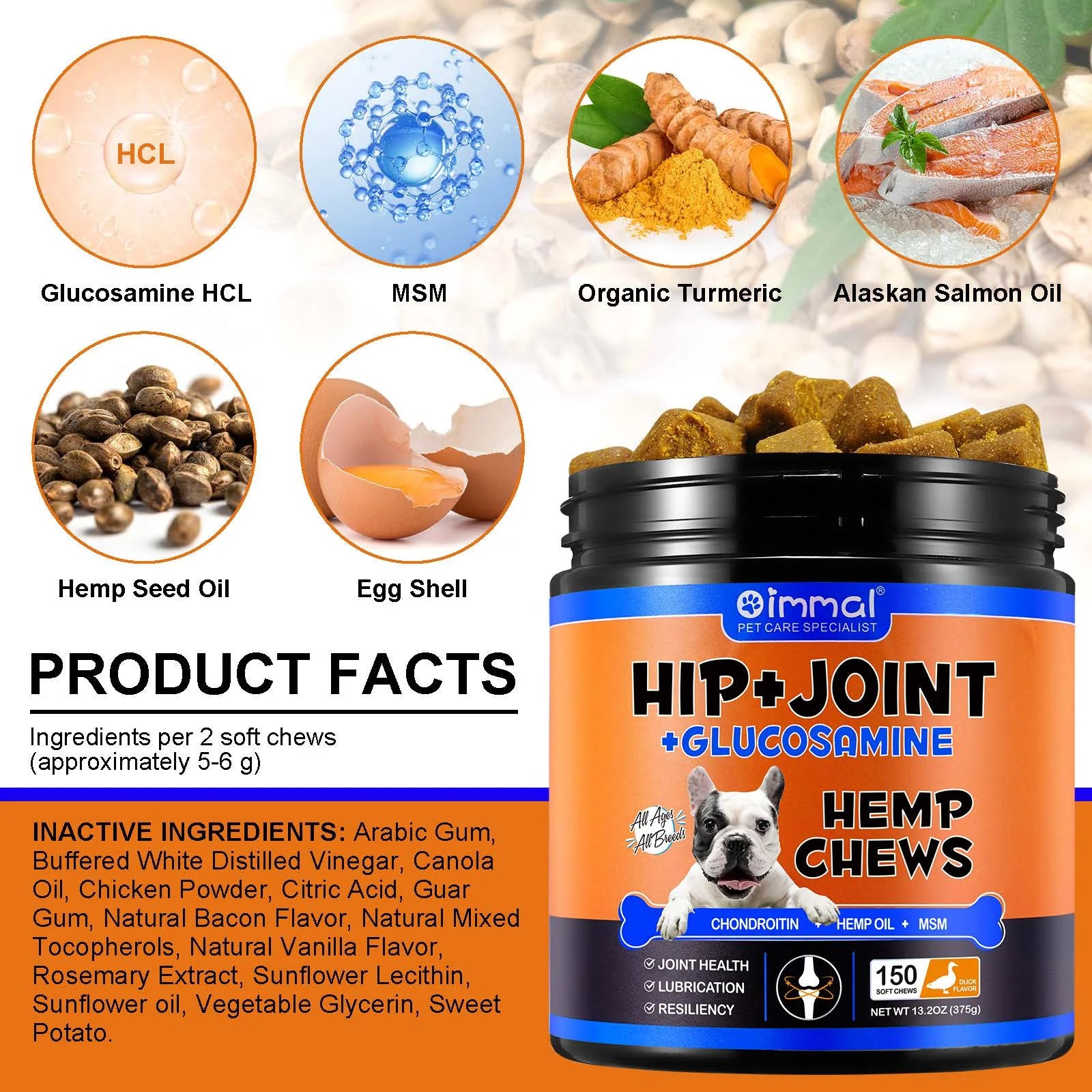 Hip and Joint Supplement for Dogs Glucosamine Joint Pain Relief Treats Chondroitin MSM Supplement Health Mobility Support Chews