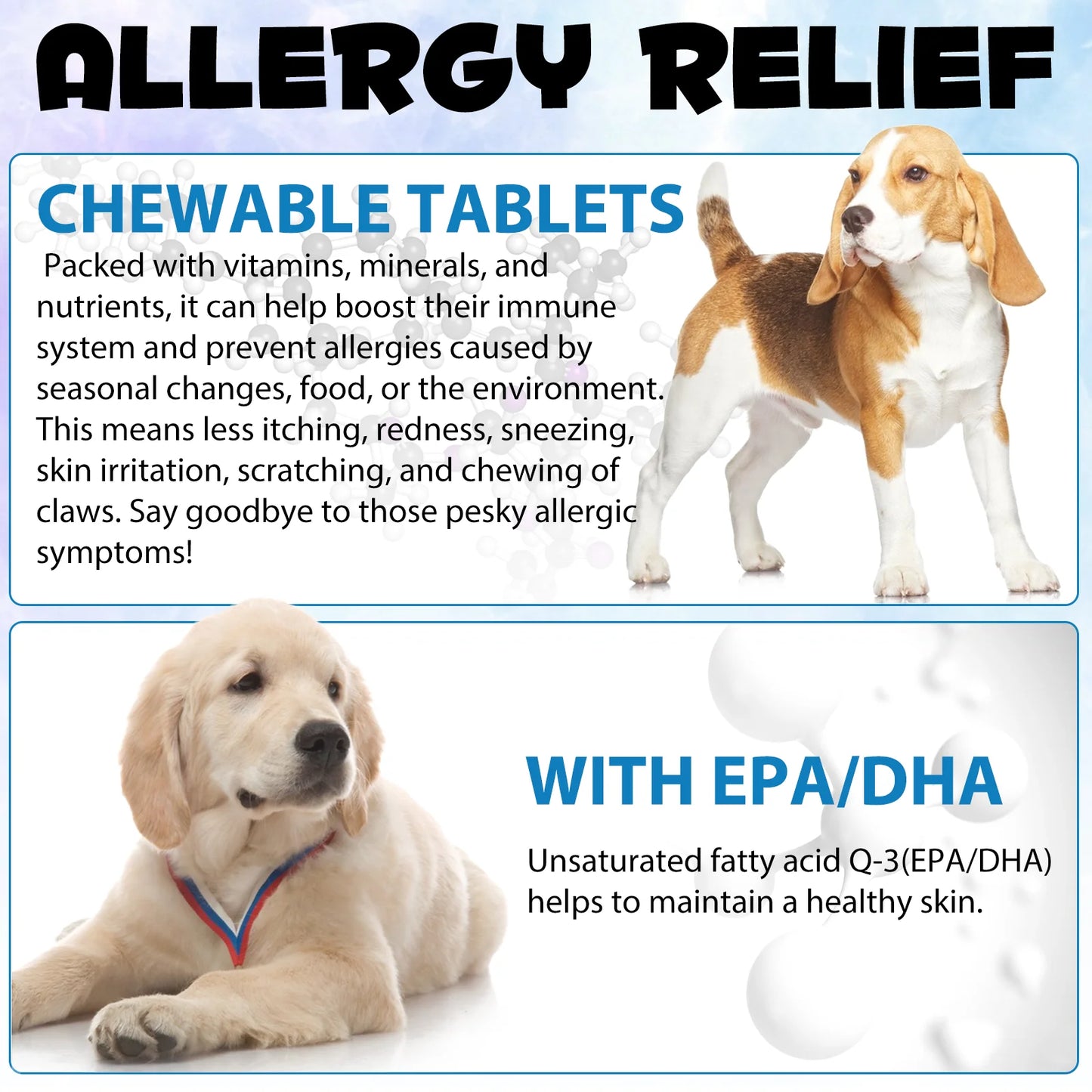 Dog Allergy Relief Chews Anti-Itch Skin & Coat Supplement Omega 3  60 Relief Treatment Pills Pumpkin Enzymes Peking Duck Flavor