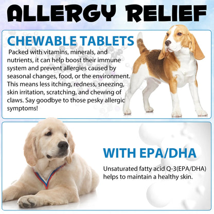 Dog Allergy Relief Chews Anti-Itch Skin & Coat Supplement Omega 3  60 Relief Treatment Pills Pumpkin Enzymes Peking Duck Flavor