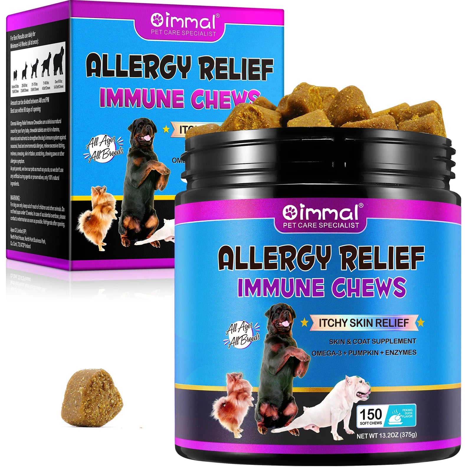 Dog Allergy Relief Chews Anti-Itch Skin & Coat Supplement Omega 3 Fish Oil