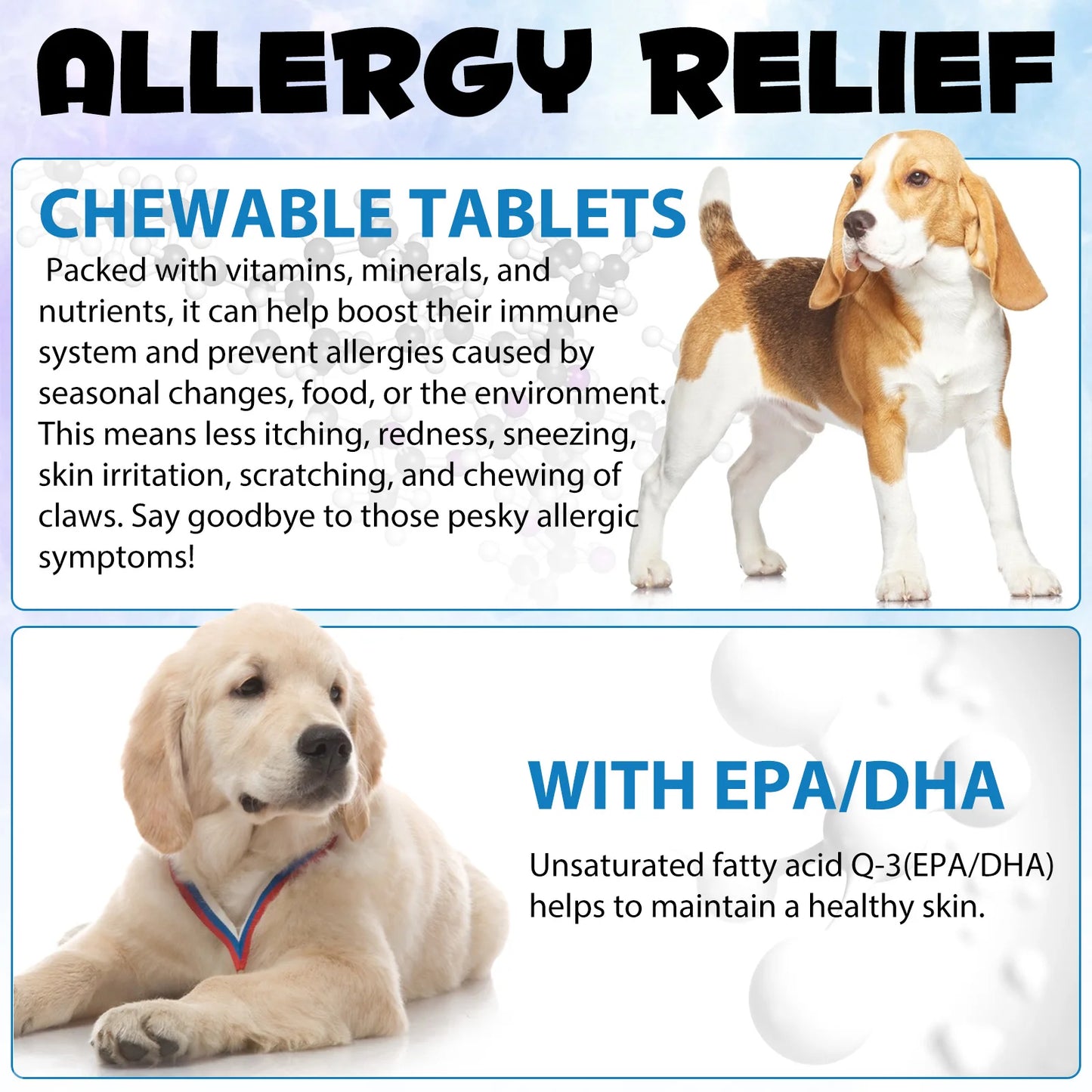 Dog Allergy Relief Chews Anti-Itch Skin & Coat Supplement Omega 3  60 Relief Treatment Pills Pumpkin Enzymes Peking Duck Flavor