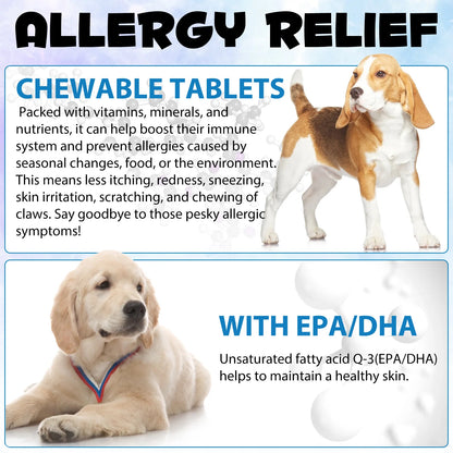 Dog Allergy Relief Chews Anti-Itch Skin & Coat Supplement Omega 3  60 Relief Treatment Pills Pumpkin Enzymes Peking Duck Flavor