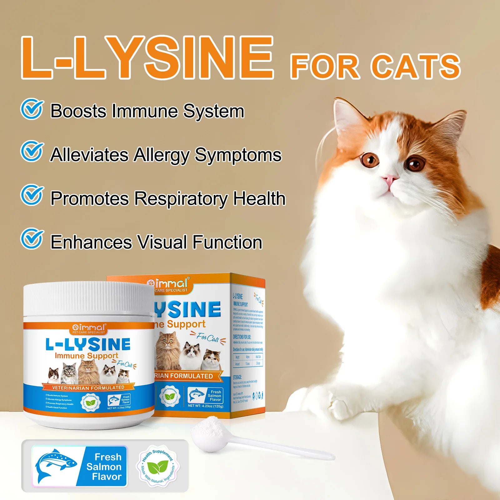 L-Lysine Supplement for Cats Supplement for Sneezing and Runny Nose, Cold Immune Support, Eye Function, and Respiratory Health