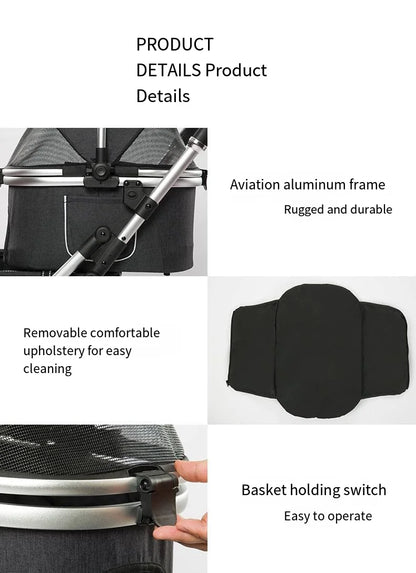 2025 New Dog Stroller with Double Layered Upper and Lower Compartments, Large Space for Pets, Multiple Cats, Dogs, and Dogs Cart