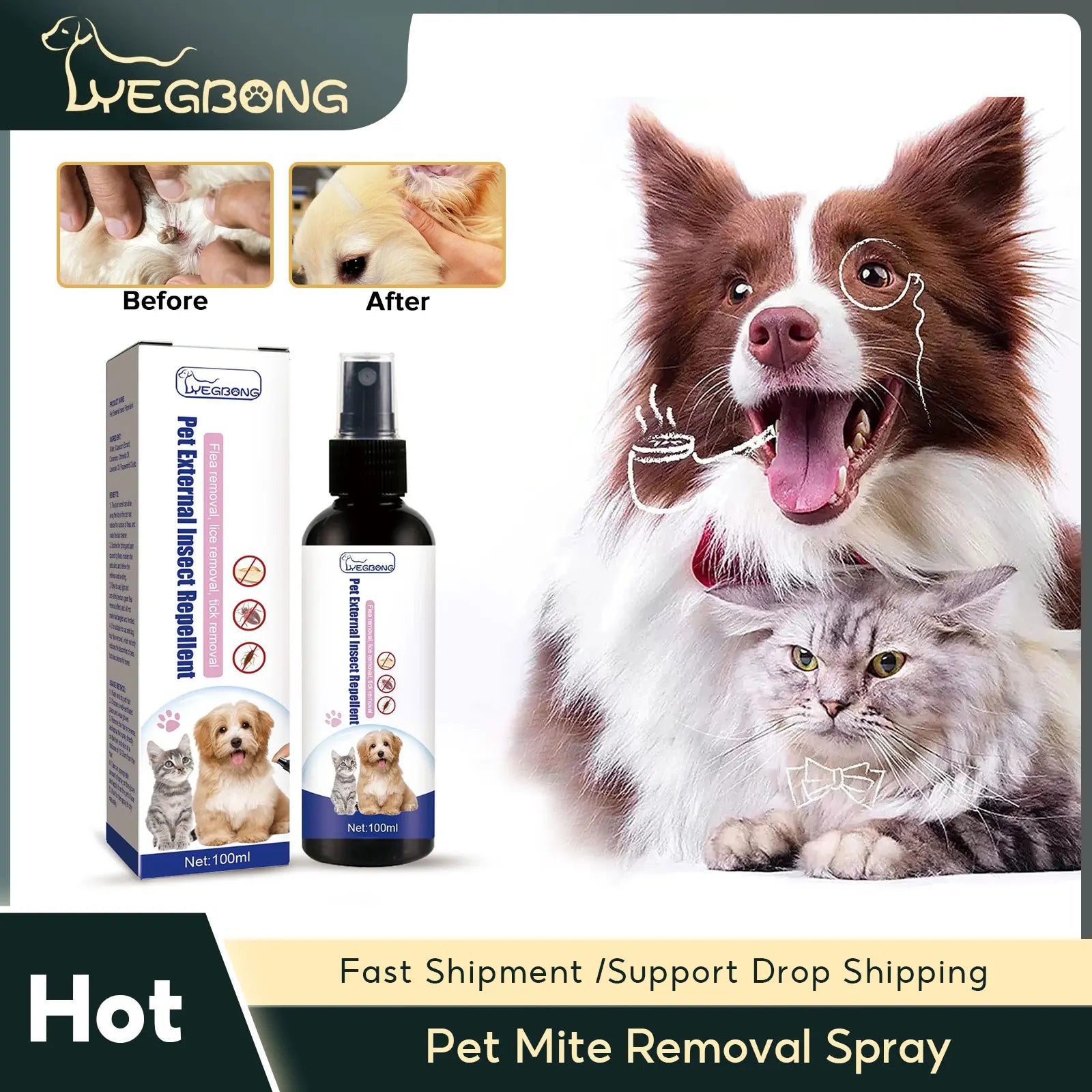 Pet Anti-Flea Spray (Itchy Skin Relief) Soothing Dog Deworming Liquid