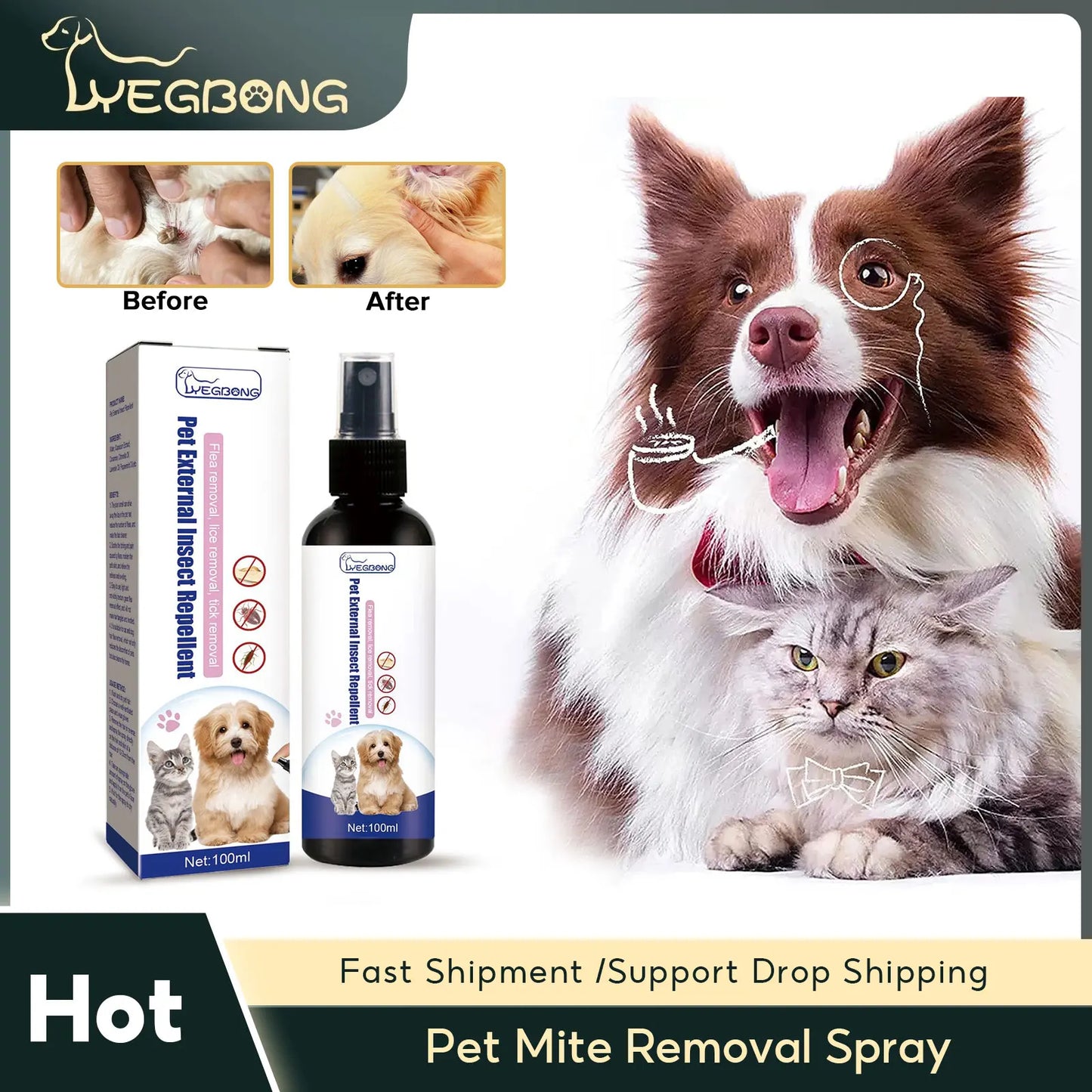 Pet Anti-Flea Spray (Itchy Skin Relief) Soothing Dog Deworming Liquid