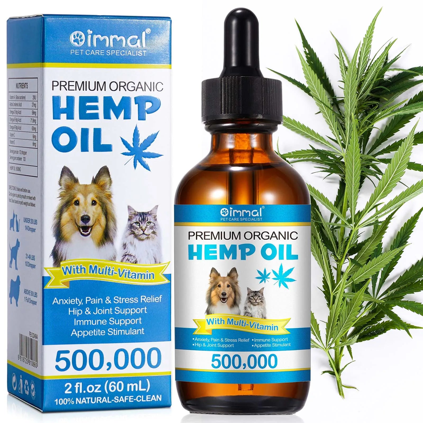 Premium Organic Oil with Multivitamin for Dogs Anxiety Pain & Stress Relief Hip Joint Support Immune Support Appetite Stimulant