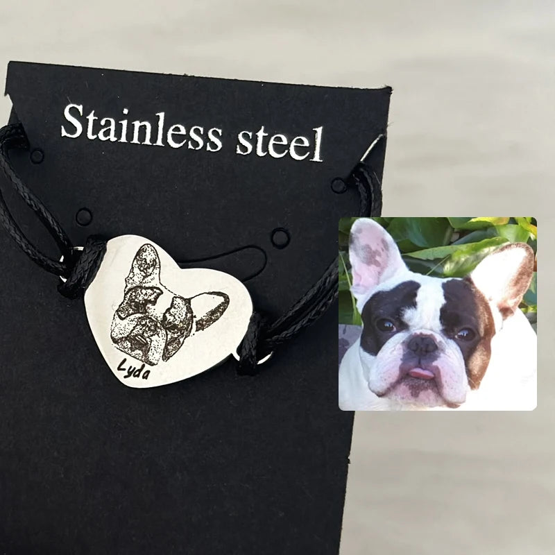 Custom Pet Portrait Bracelet For Women Personalized Dog Photo Stainless Steel Adjustable Pet Owner Lover Bracelet Gift Jewelry