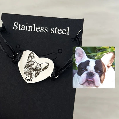 Custom Pet Portrait Bracelet For Women Personalized Dog Photo Stainless Steel Adjustable Pet Owner Lover Bracelet Gift Jewelry