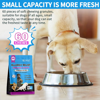 Dog Allergy Relief Chews Anti-Itch Skin & Coat Supplement Omega 3  60 Relief Treatment Pills Pumpkin Enzymes Peking Duck Flavor