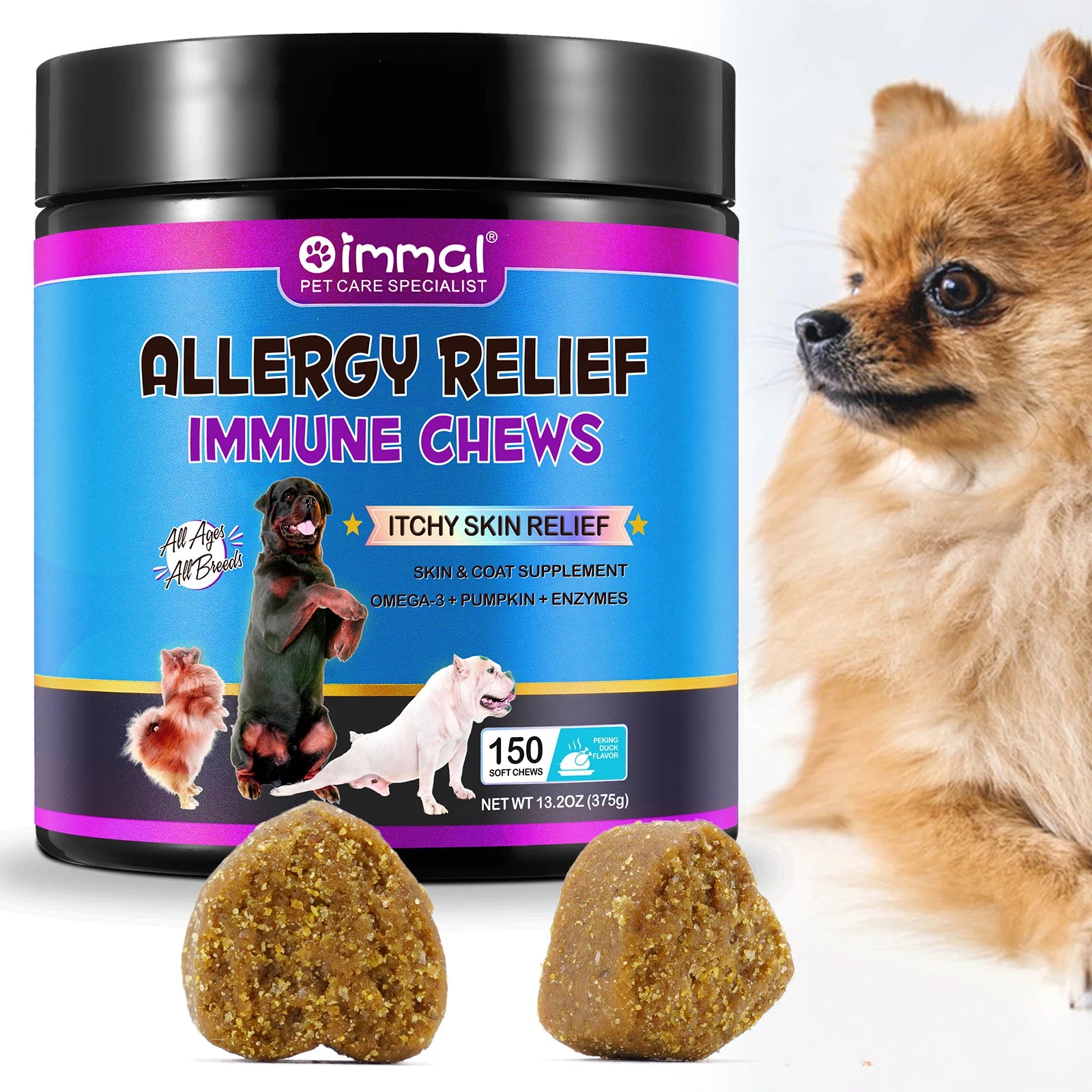 Dog Allergy Relief Chews Anti-Itch Skin & Coat Supplement Omega 3 Fish Oil