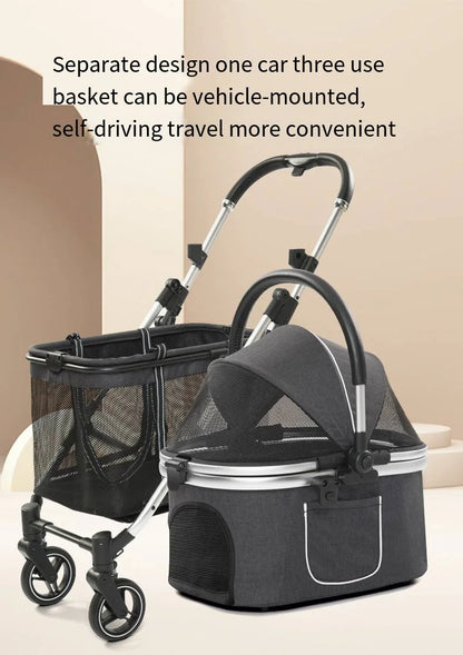 2025 New Dog Stroller with Double Layered Upper and Lower Compartments, Large Space for Pets, Multiple Cats, Dogs, and Dogs Cart