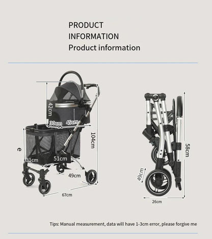 2025 New Dog Stroller with Double Layered Upper and Lower Compartments, Large Space for Pets, Multiple Cats, Dogs, and Dogs Cart