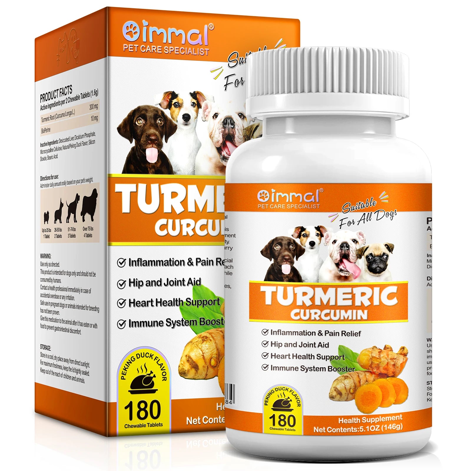 Turmeric Curcumin 180 Chewable Tablets Supplements Aid Joints and HIPS Heart Health Support Inflammation & Pain Relief for Dogs