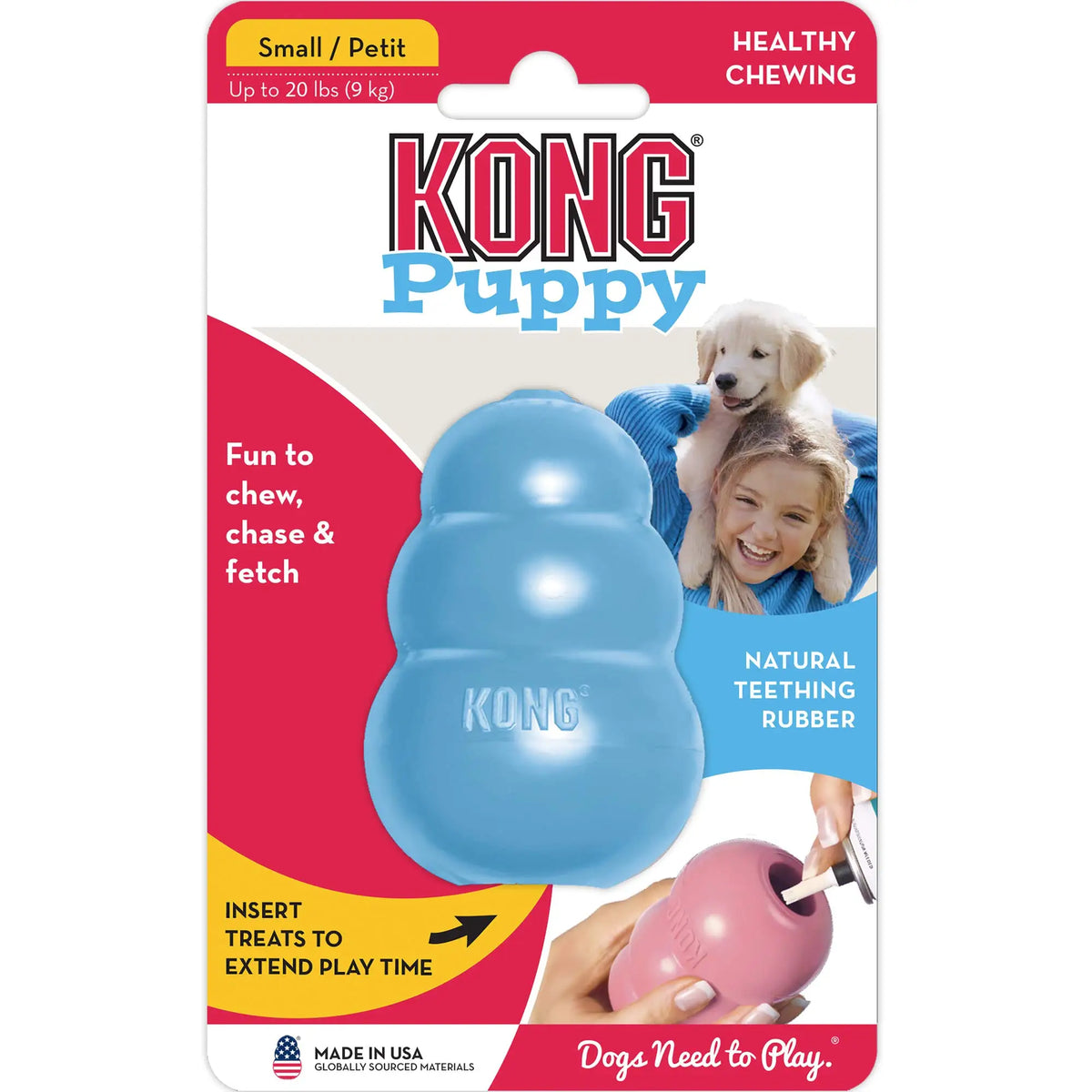 KONG Puppy - Natural Teething Rubber Chew Toy for Dogs  - Chew & Fetch Toy for Puppies - for Small Puppies - Blue