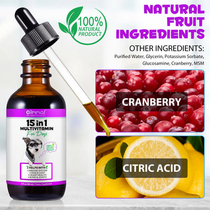 15-in-1 Vitamin Drops for Dogs Nutrients Comprehensive Nutrient Support Skin Coat Joint Bone Heart Immune System Boost Energy