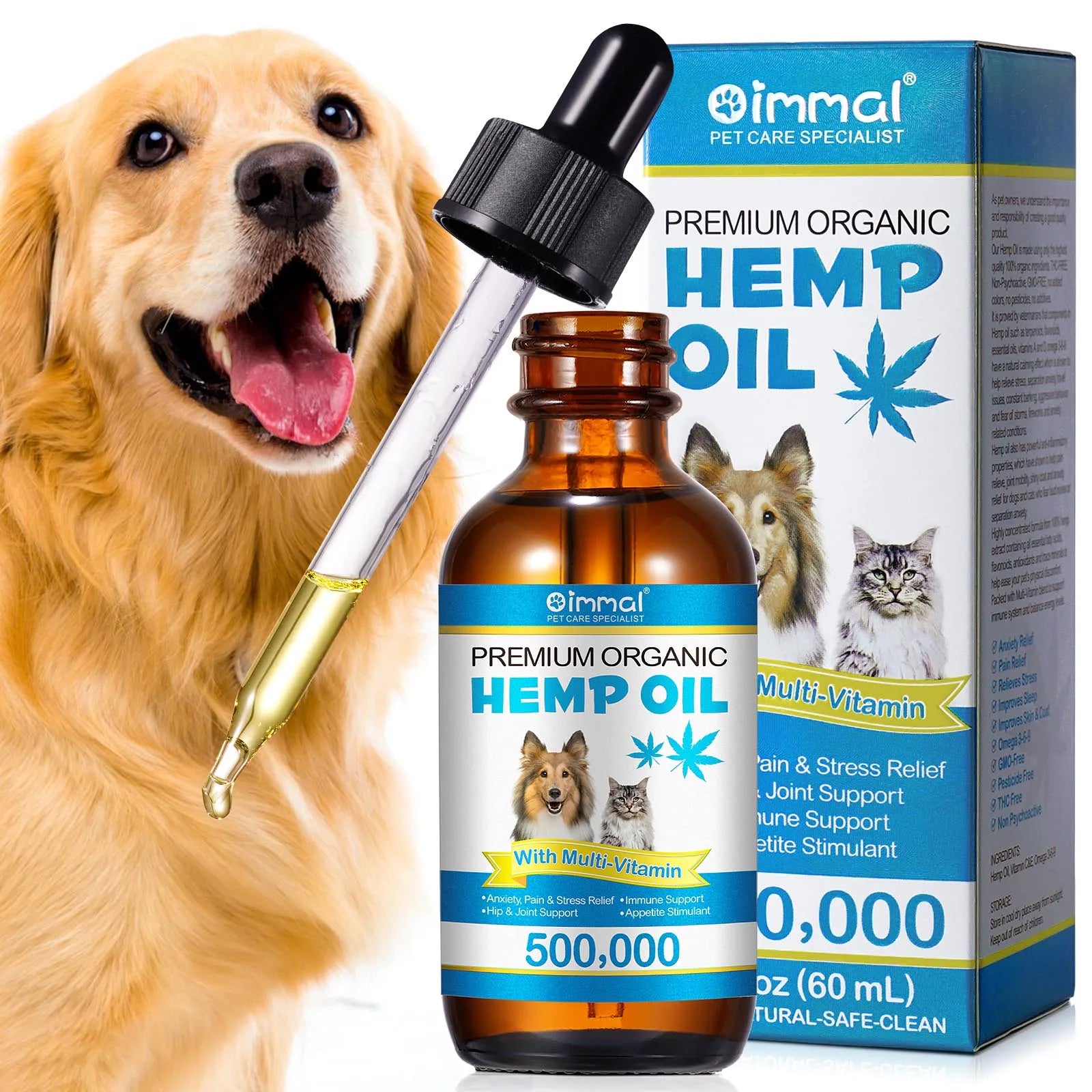 Premium Organic Oil with Multivitamin for Dogs Anxiety Pain & Stress Relief Hip Joint Support Immune Support Appetite Stimulant