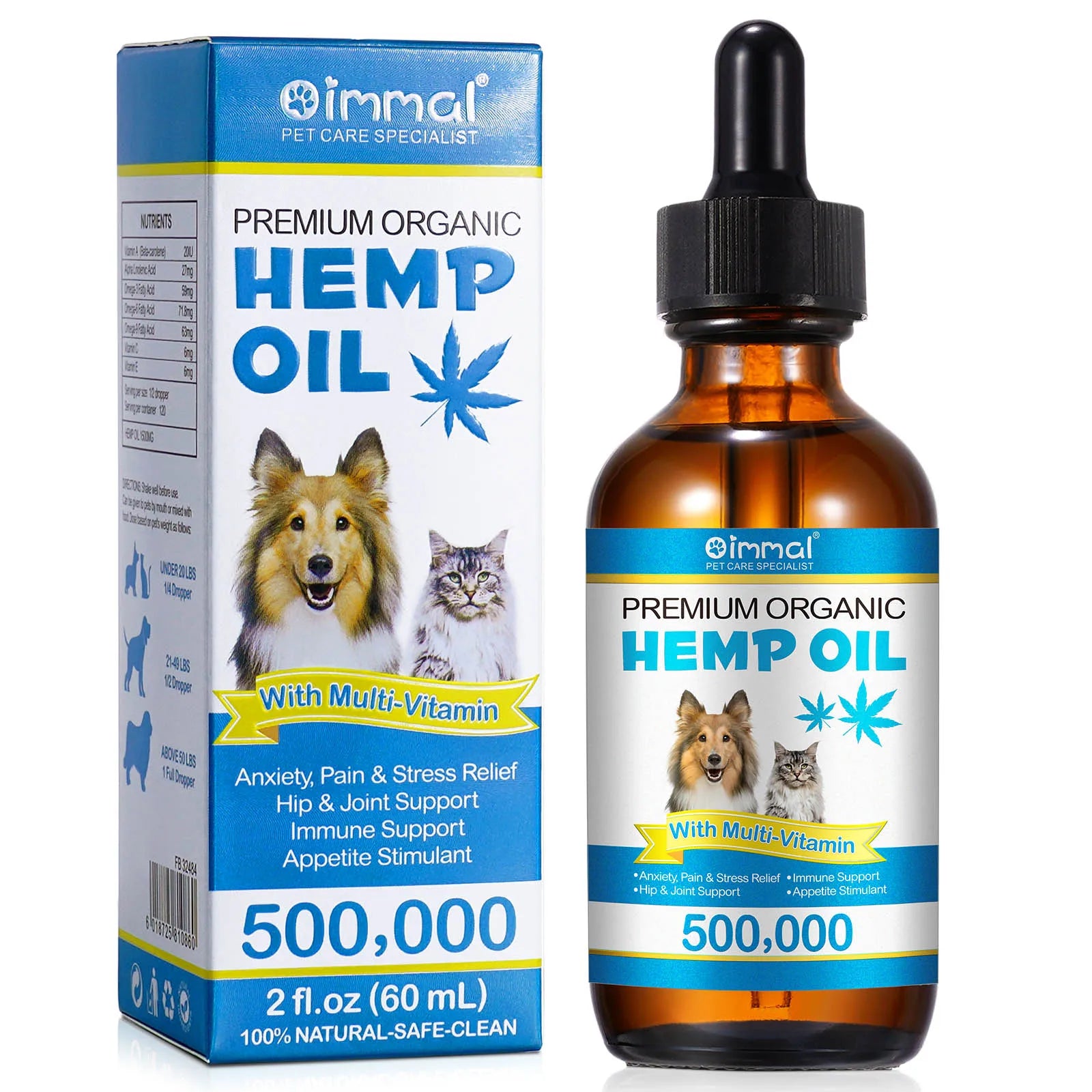 Premium Organic Oil with Multivitamin for Dogs Anxiety Pain & Stress Relief Hip Joint Support Immune Support Appetite Stimulant