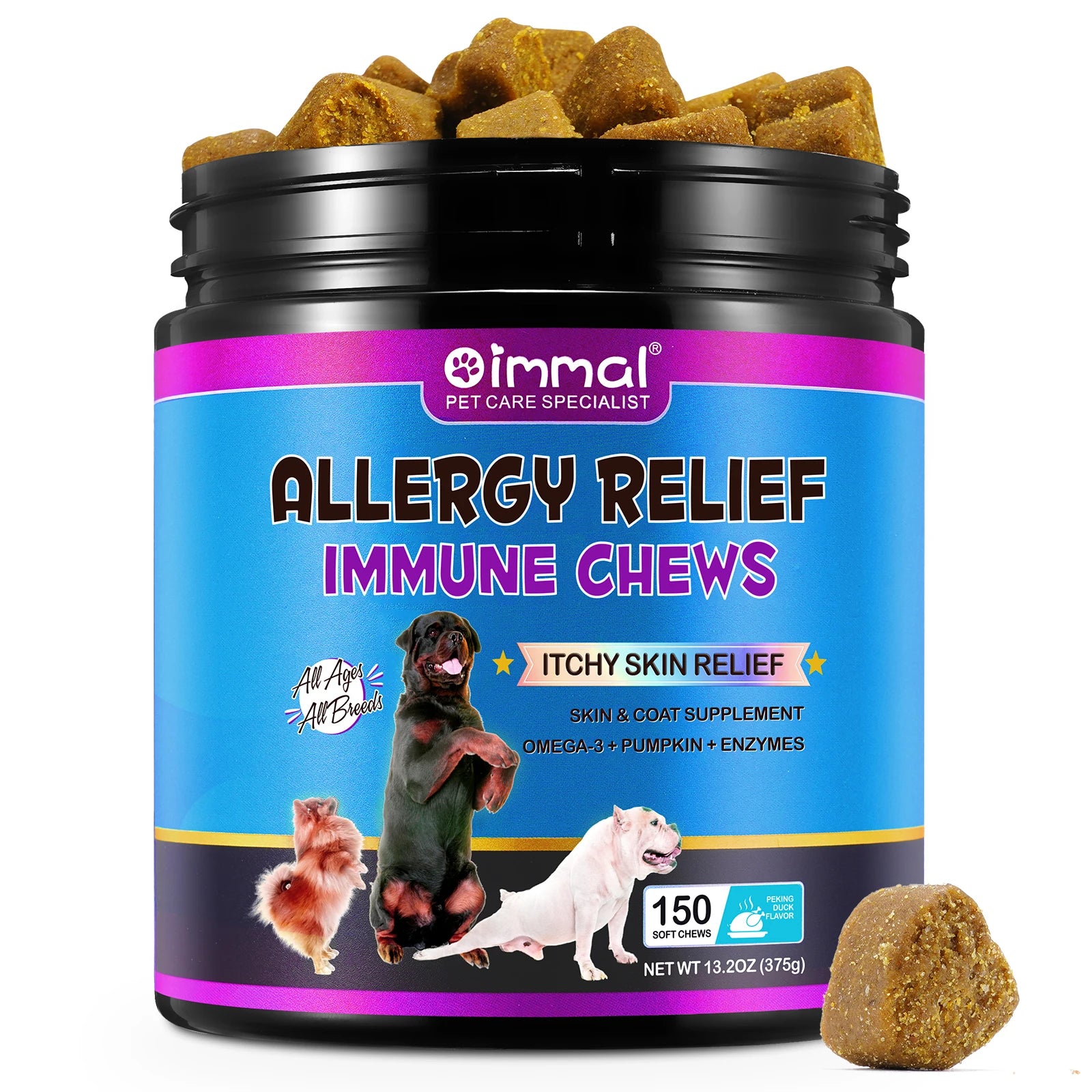 Dog Allergy Relief Chews Anti-Itch Skin & Coat Supplement Omega 3 Fish Oil