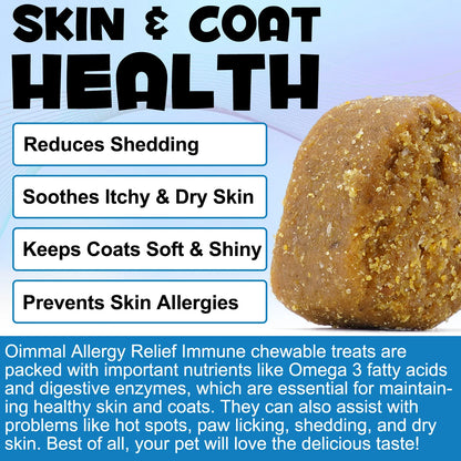 Dog Allergy Relief Chews Anti-Itch Skin & Coat Supplement Omega 3  60 Relief Treatment Pills Pumpkin Enzymes Peking Duck Flavor