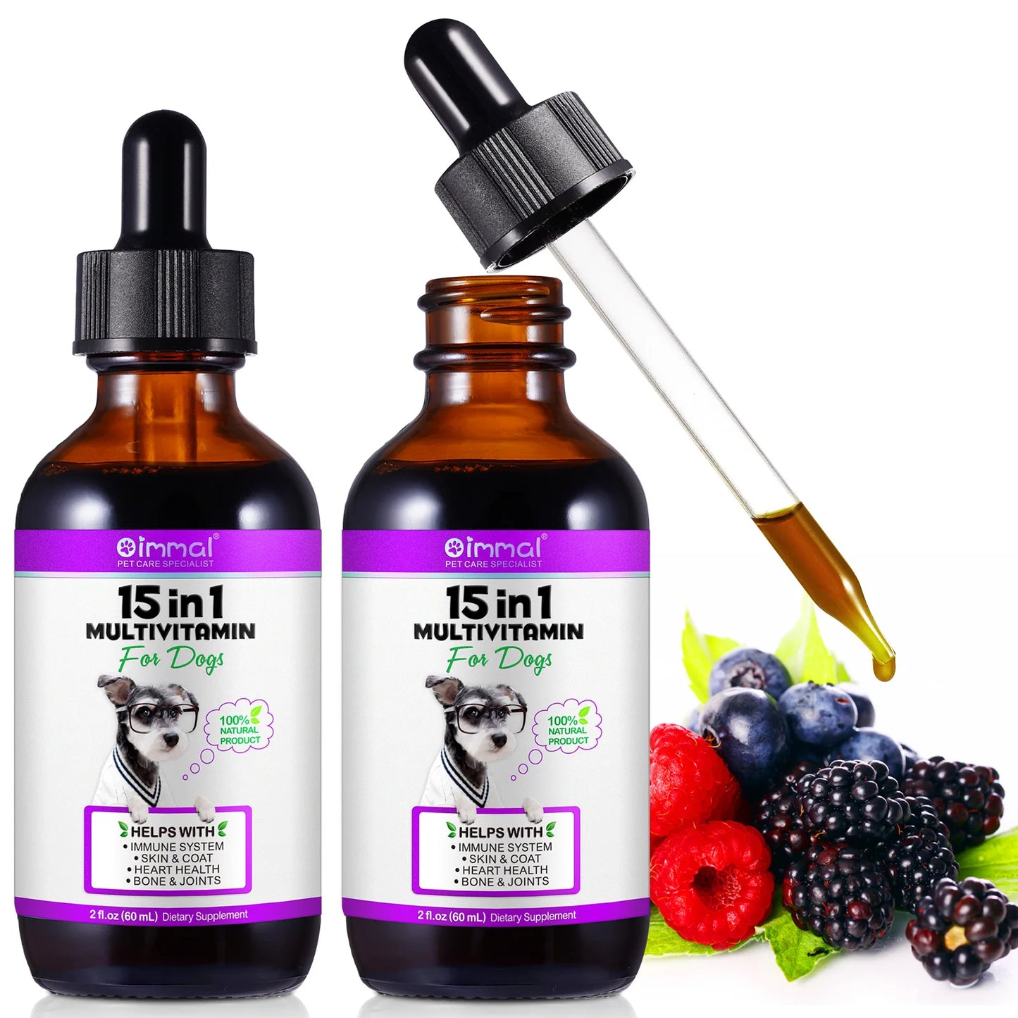 15-in-1 Vitamin Drops for Dogs Nutrients Comprehensive Nutrient Support Skin Coat Joint Bone Heart Immune System Boost Energy