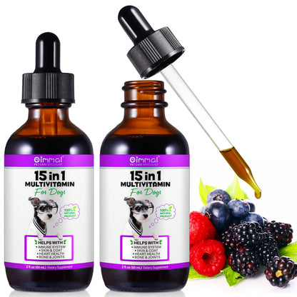 15-in-1 Vitamin Drops for Dogs Nutrients Comprehensive Nutrient Support Skin Coat Joint Bone Heart Immune System Boost Energy