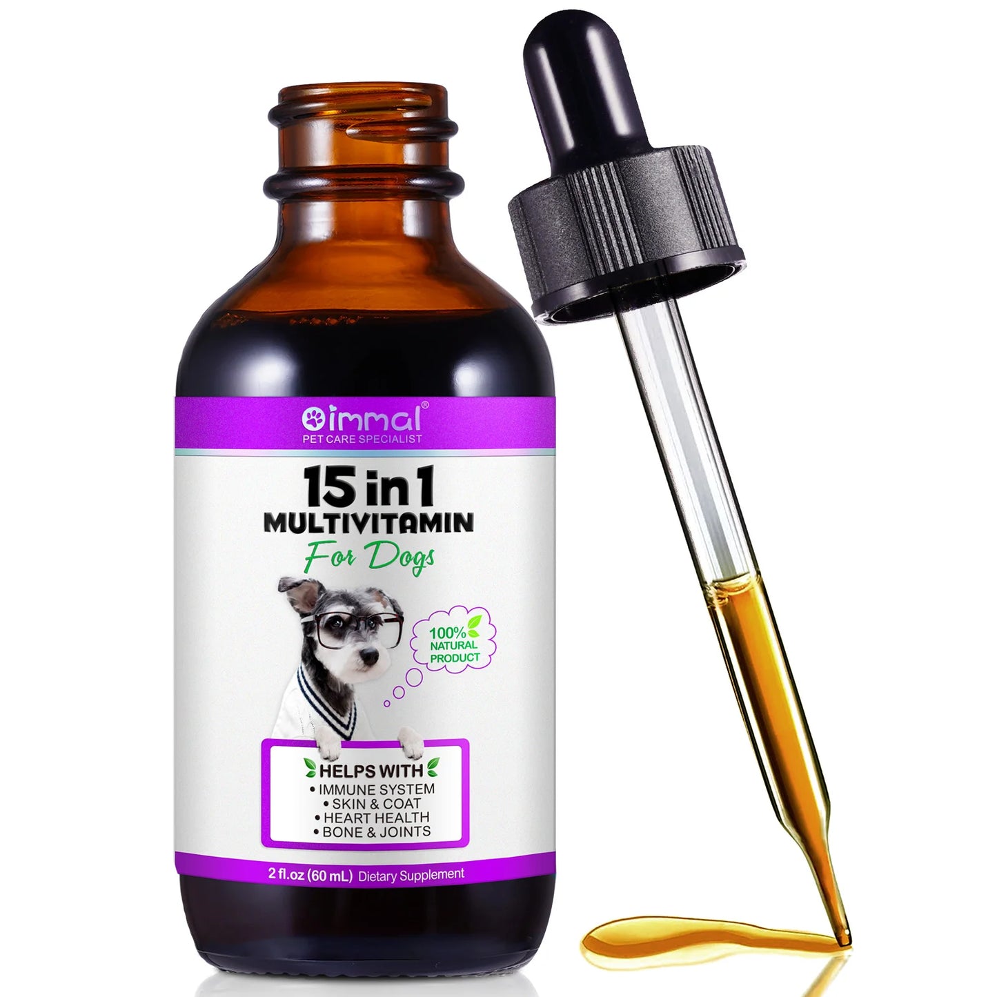 15-in-1 Vitamin Drops for Dogs Nutrients Comprehensive Nutrient Support Skin Coat Joint Bone Heart Immune System Boost Energy