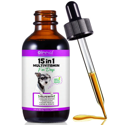 15-in-1 Vitamin Drops for Dogs Nutrients Comprehensive Nutrient Support Skin Coat Joint Bone Heart Immune System Boost Energy