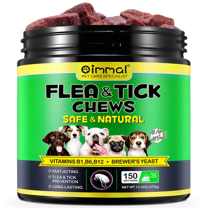 Flea and Tick Prevention 150 pcs Chewables Peking Duck Flavor Supplement for Dogs Oral Flea Pills Pest Defense All Breeds & Ages