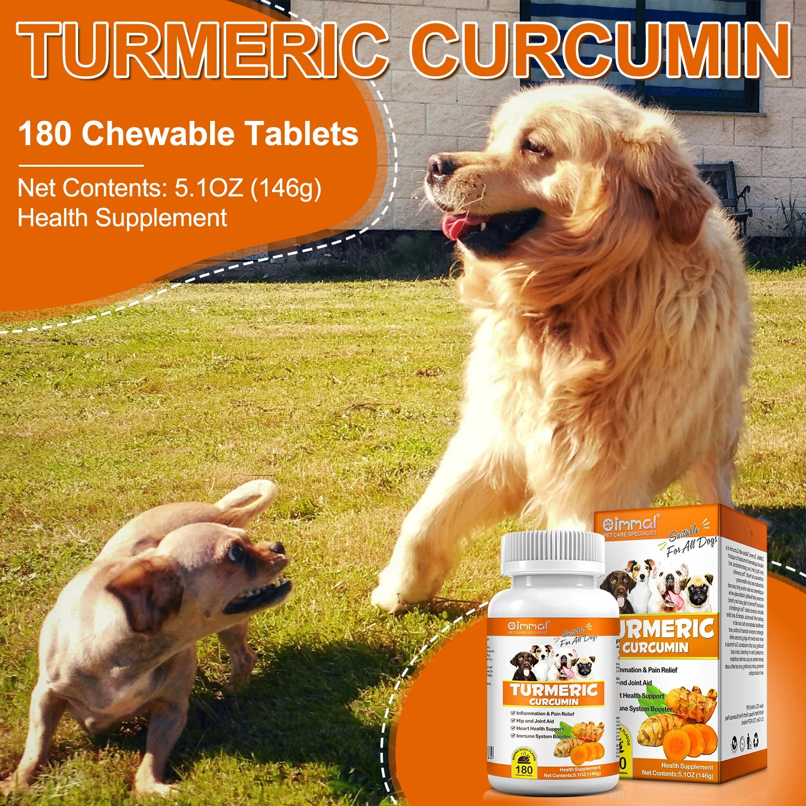 Turmeric Curcumin 180 Chewable Tablets Supplements Aid Joints and HIPS Heart Health Support Inflammation & Pain Relief for Dogs