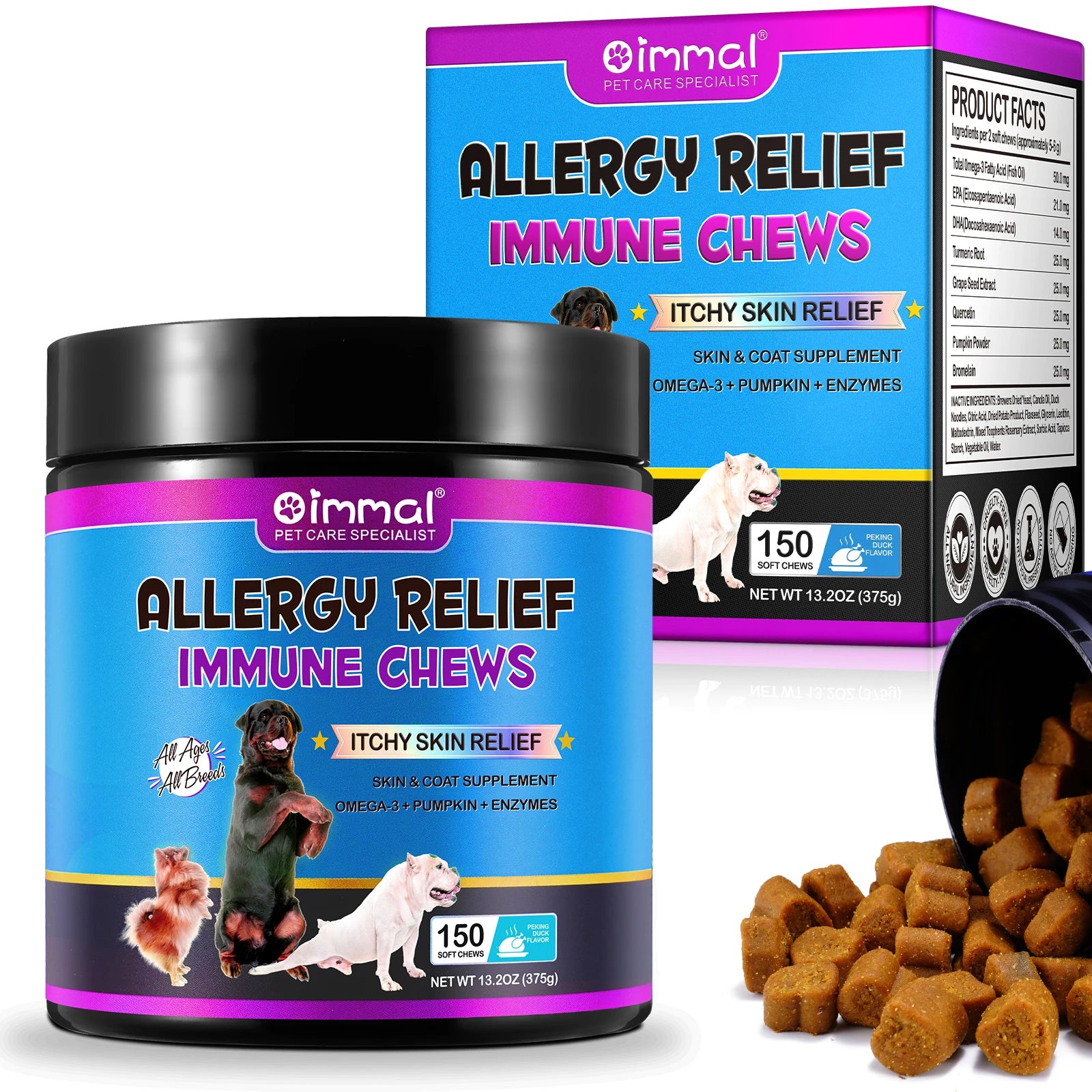 Dog Allergy Relief Chews Anti-Itch Skin & Coat Supplement Omega 3 Fish Oil