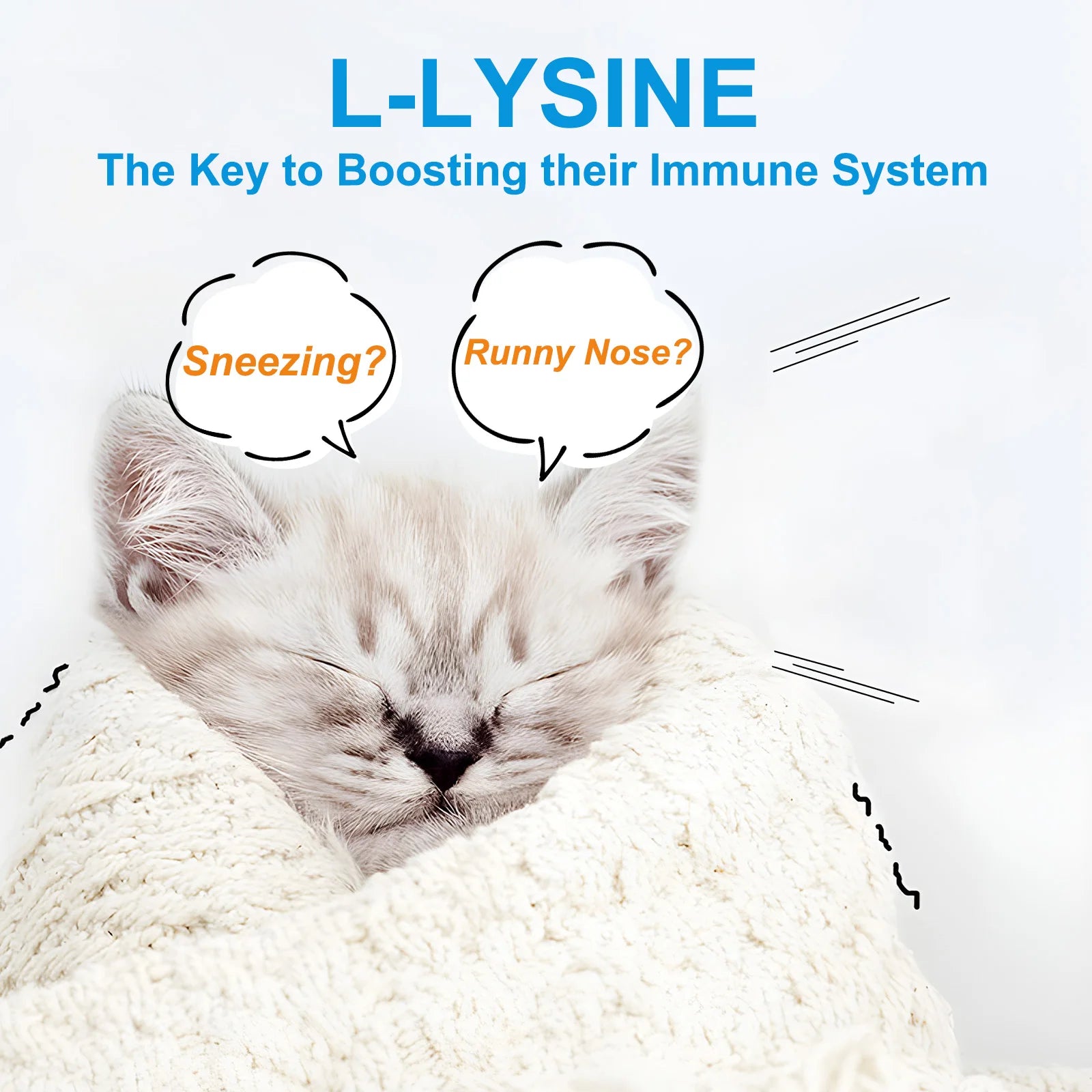 L-Lysine Supplement for Cats Supplement for Sneezing and Runny Nose, Cold Immune Support, Eye Function, and Respiratory Health