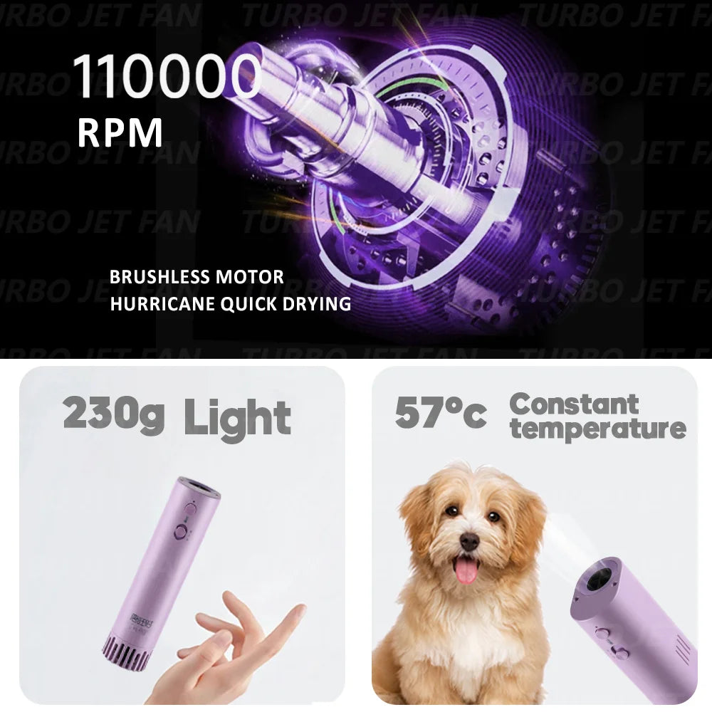 Hair Dryer for Dogs High-power Negative Ion Pet Grooming Hair Dryer Silent Beauty Bristles Quick Blowing Hanging Neck Portable