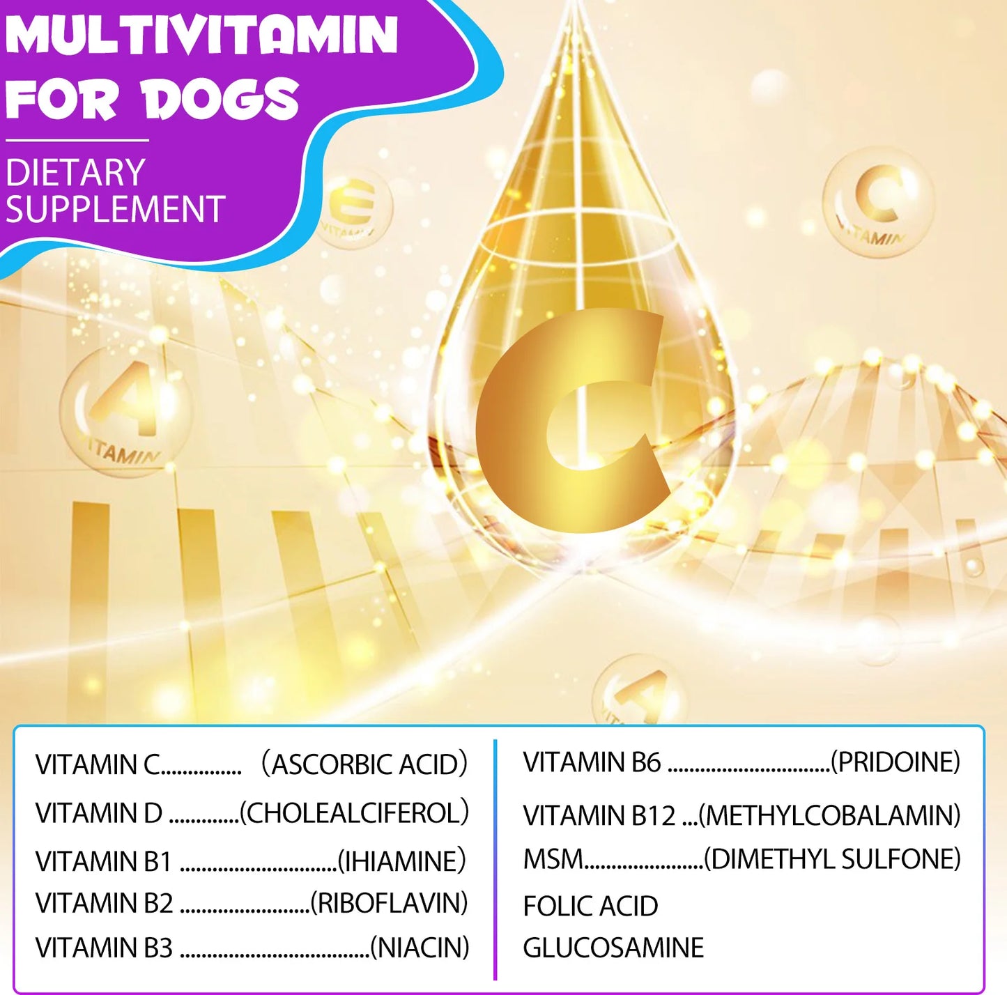 15-in-1 Vitamin Drops for Dogs Nutrients Comprehensive Nutrient Support Skin Coat Joint Bone Heart Immune System Boost Energy