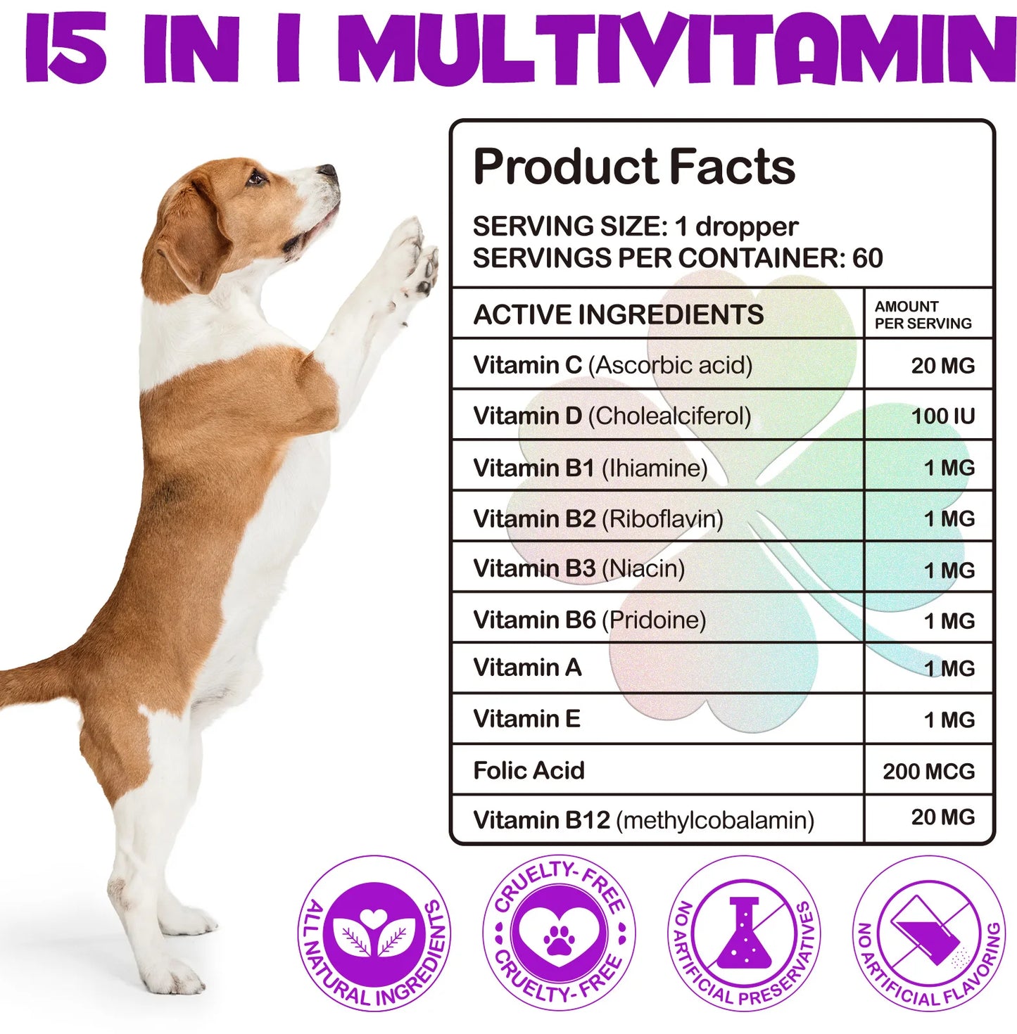 15-in-1 Vitamin Drops for Dogs Nutrients Comprehensive Nutrient Support Skin Coat Joint Bone Heart Immune System Boost Energy