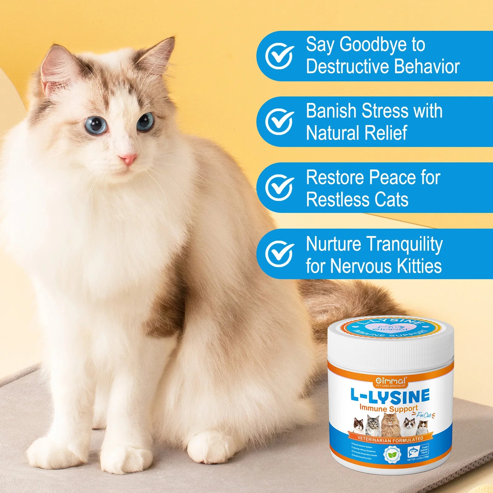 L-Lysine Supplement for Cats Supplement for Sneezing and Runny Nose, Cold Immune Support, Eye Function, and Respiratory Health