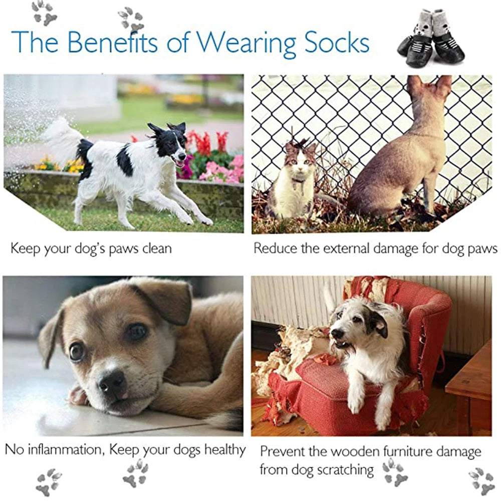 4pcs/lot Winter Warm Dog Socks Anti-Slip Rain Snow Boots Waterproof Puppy Chihuahua Dogs Shoes Booties for Small Large Dogs