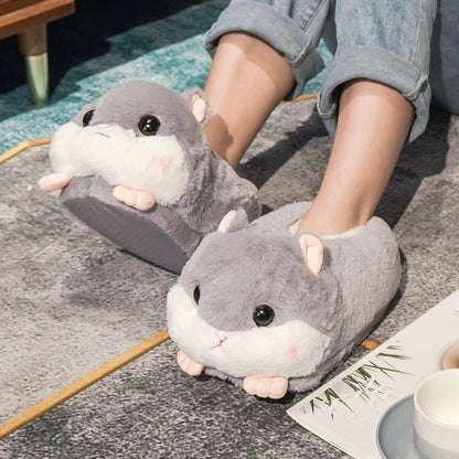 卡通冬季保暖拖鞋卡哇伊倉鼠獨角獸毛絨鞋軟底平底家居棉鞋女童女落地靜音防滑