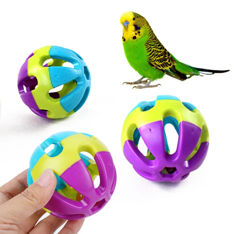 7cm ABS Ball Chewing Toy Biting Toy with Bell Parakeet Parrot Pet Supply Pet Bird  Toy Multicolor Training Toys Interactive