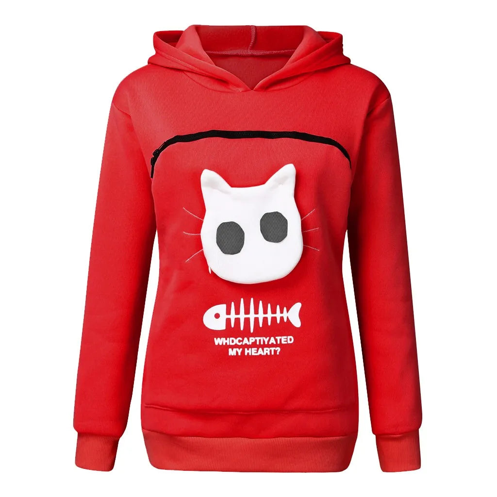 Winter Hoodies Sweatshirt Man Women Animal Pouch Hood Pullover Blouse Tops Lady Carry Dog Cat Breathable Sweatshirts