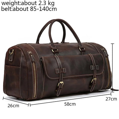 Luufan Genuine Leather Men's Travel Bag With Shoe Pocket Retro Crazy Horse Leather Big Capacity Luggag Bag Business Trip Handbag