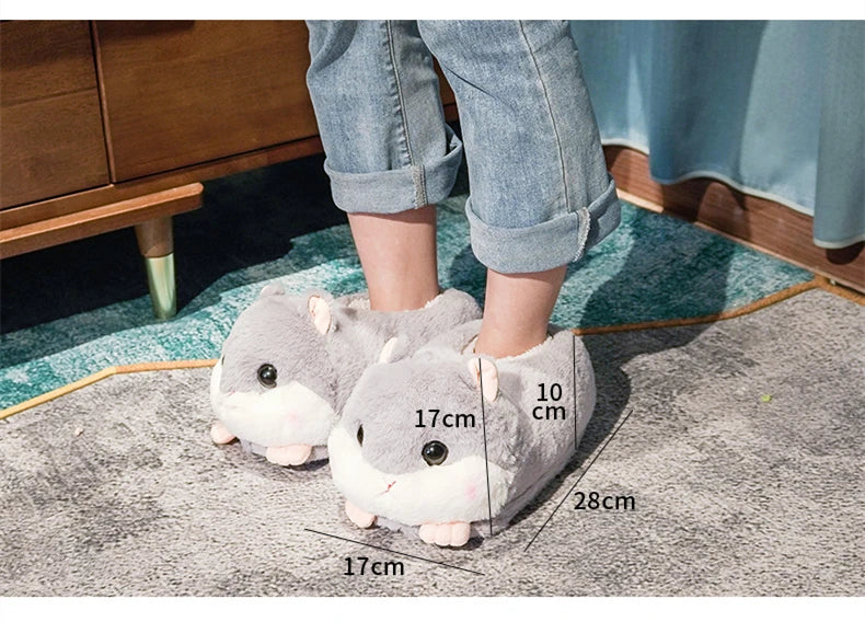 Cartoon Warm Winter Slippers Kawaii Hamster Unicorn Plush Shoes Soft Sole Flat Home Cotton Shoes Girl Women Floor Mute Non-slip