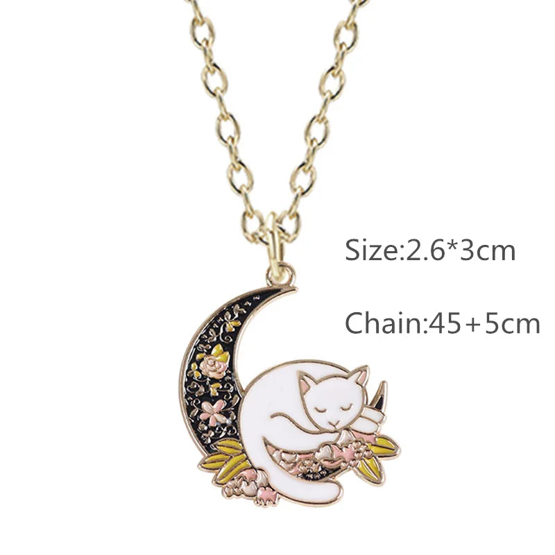 Yungqi Fashion Cartoon Cat Flower Necklace Hip Hop Couple Animal Kitten Pet Charm Pendant Friends Gift Clavicle Chocker Bijoux