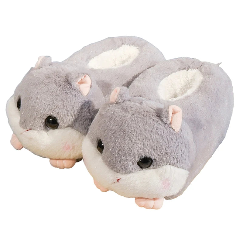 Cartoon Warm Winter Slippers Kawaii Hamster Unicorn Plush Shoes Soft Sole Flat Home Cotton Shoes Girl Women Floor Mute Non-slip