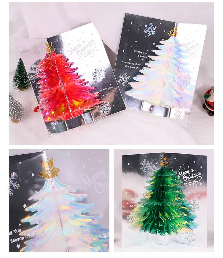 3D Shining Bling Christmas Tree Pop Up Greeting Cards With Envelope Blessing Message Postcard For Xmas New Year Gifts