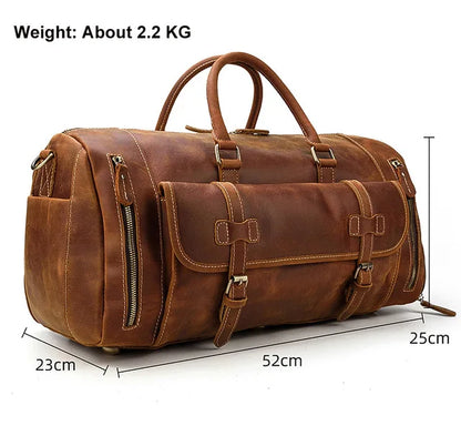 Luufan Genuine Leather Men's Travel Bag With Shoe Pocket Retro Crazy Horse Leather Big Capacity Luggag Bag Business Trip Handbag
