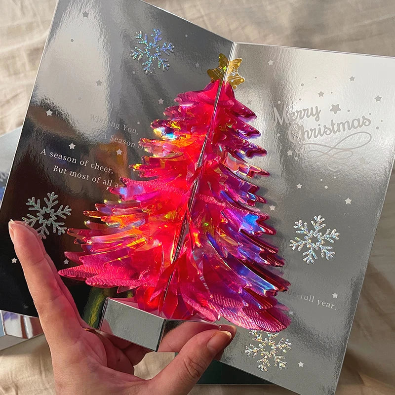 3D Shining Bling Christmas Tree Pop Up Greeting Cards With Envelope Blessing Message Postcard For Xmas New Year Gifts