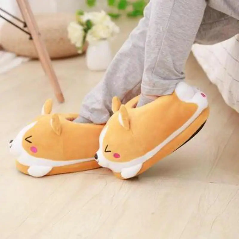 Winter Warm Indoor Floor Bedroom Cotton Koi Dog Slippers Cartoon Cute Plush Keji Slippers Home Slip Cotton Pad Shoes